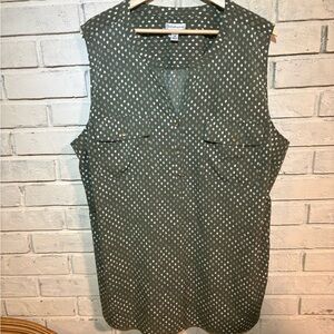 Croft & Barrow Green & white patterned sleeveless tank top button blouse 3X NWOT